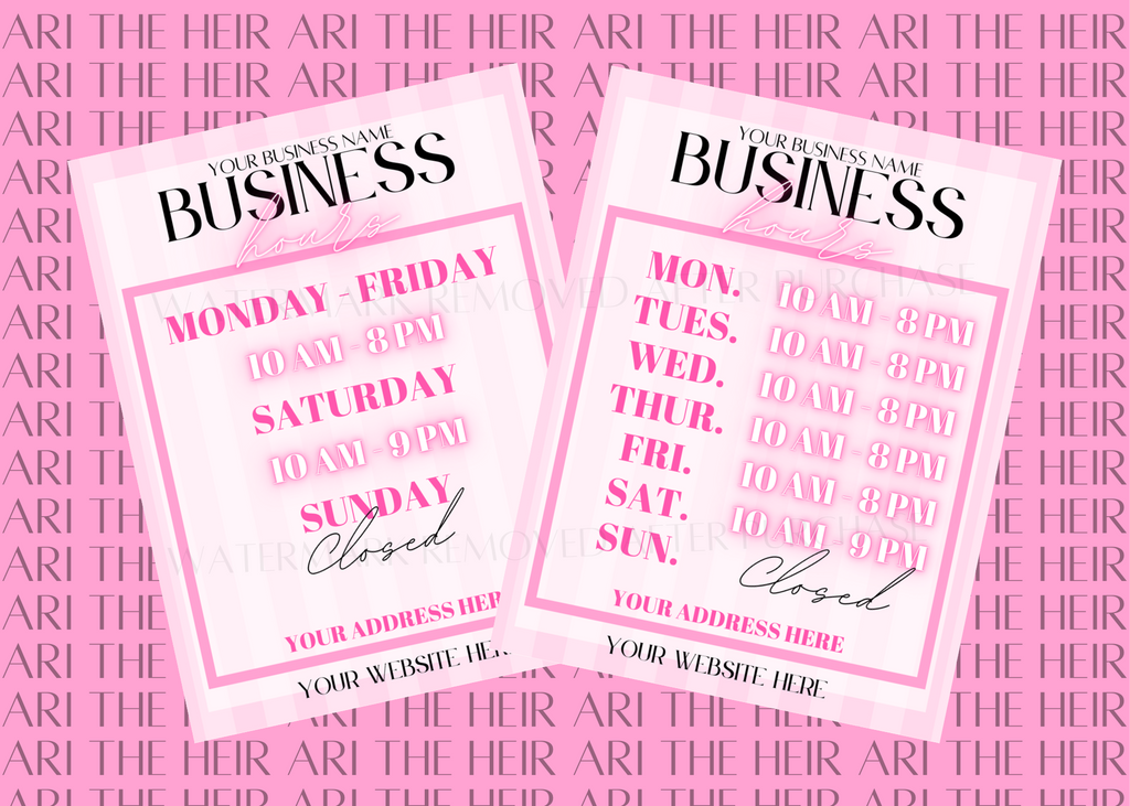 Business Hours Editable Canva Template